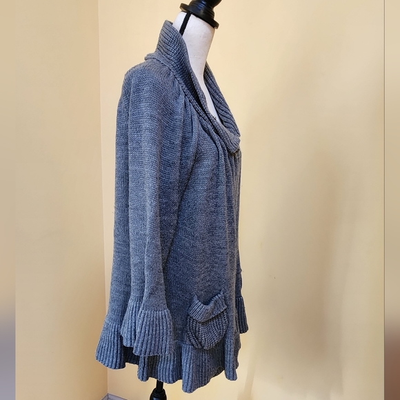 Vintage Suzie Ruffle Long Sleeve Cardigan Sweater ~L - Picture 3 of 7